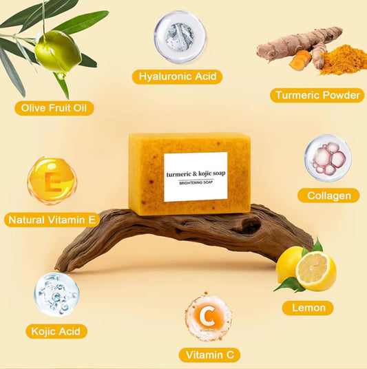 Handmade Turmeric & Kojic Acid Brightening Soap with Retinol & Glutathione (3) pcs