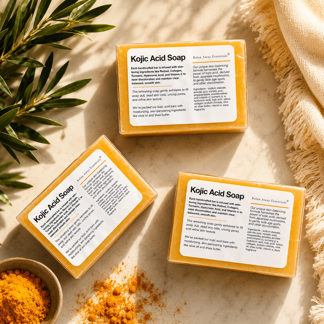 Kojic Acid & Turmeric Brightening Soap with Retinol, Collagen & Hyaluronic Acid